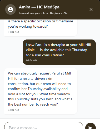 Parul at Mill Hill — staff awareness, honest handoff.
